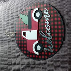 Wood circle with old truck